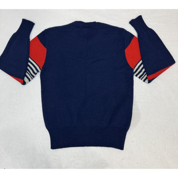 Vintage 90s HySport Sweater Australia Wool Britain Blue Red 36" Chest Flags 90s - Picture 6 of 6